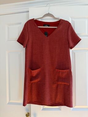 Lulu's Brick Red V-Neck Mini Dress with Pockets